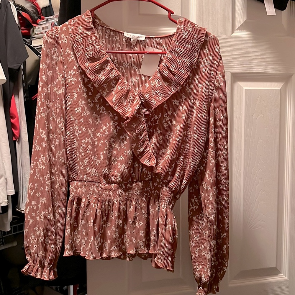 Ladies blouse - copper color with little whit flowers!  Very stylish !